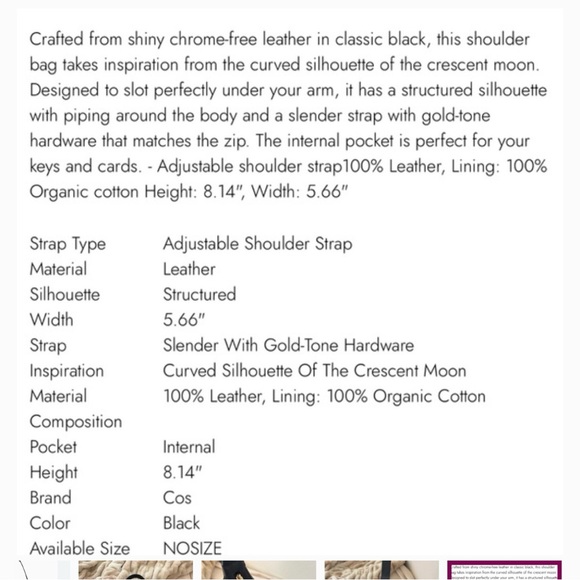 COS Elegant Black Leather Shoulder Bag - Picture 7 of 7